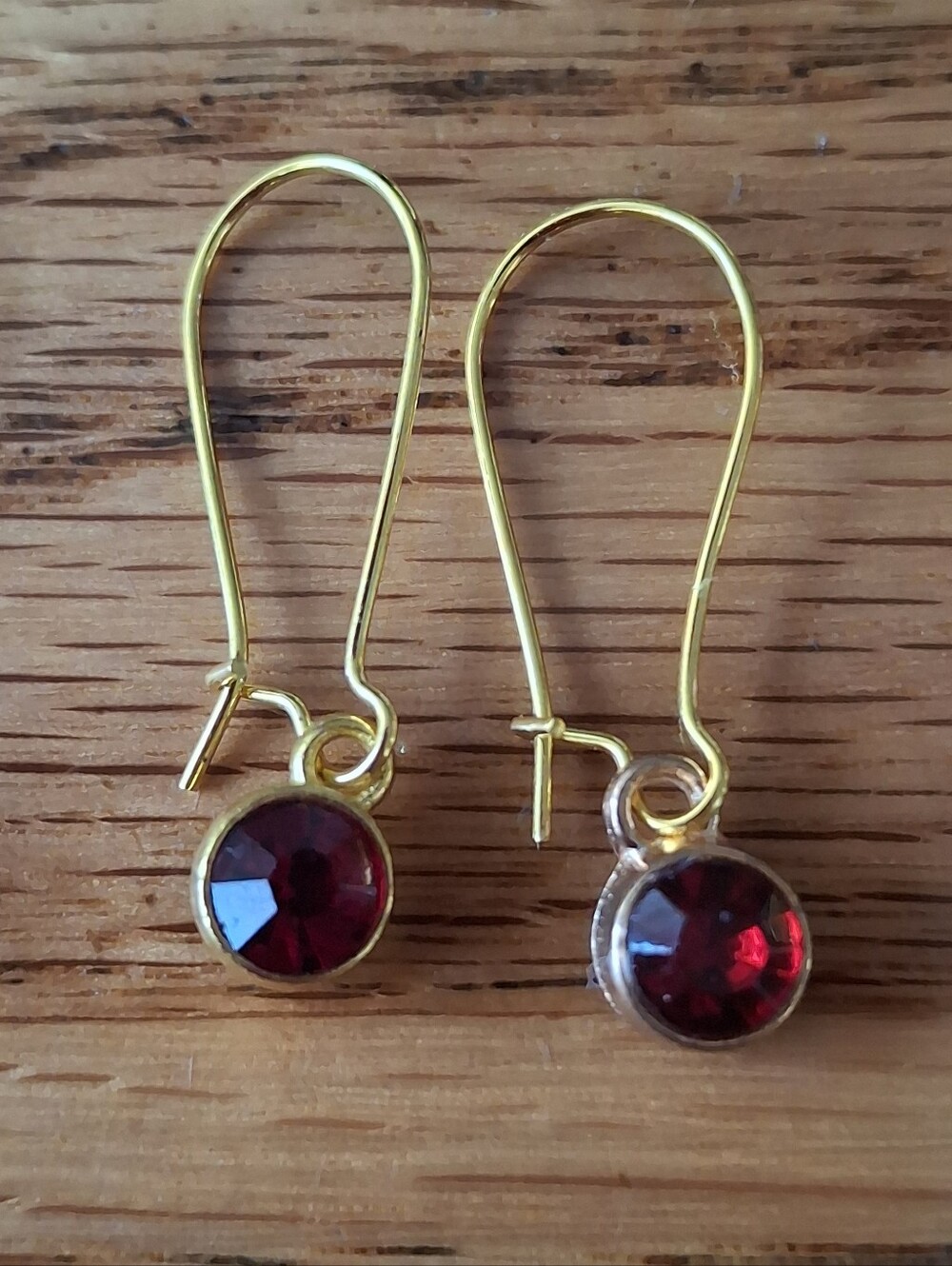 Gold Drop Earrings with Deep Red Gemstones - Women Jewelry